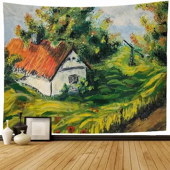 Ūkio aliejinė tapyba Gobelenas Sieninis kabantis ūkis Kaimo namas Medžiai Rudens peizažas Gobelenas svetainei Miegamojo bendrabučio dekoras