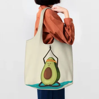 Avokadas Joga Animacinis filmas Bakalėjos pirkinių krepšiai Moterys Kawaii vaisiai Veganų drobė Pirkėjas Pečių krepšys Didelės talpos rankinės