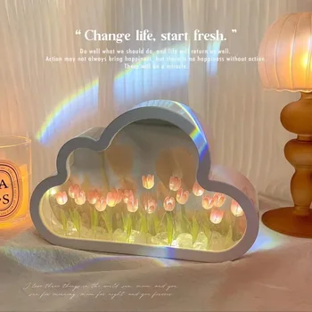 pasidaryk pats debesies forma Tulpė LED naktinė lemputė naktinis staliukas Lempa Kūrybinis nuotraukų rėmelis Veidrodis Mergaitė Miegamojo dekoras Rankų darbo gimtadienio dovanos