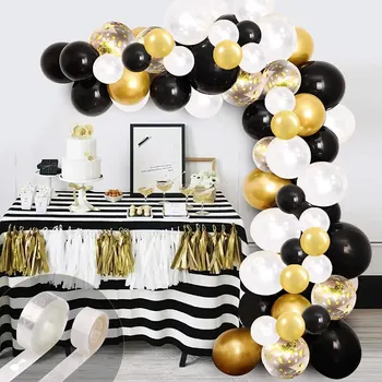 120vnt Juodi ir auksiniai balionai Girliandų arkos rinkinys su juodo aukso konfeti Balloo išleistuvėms Gimtadienio vakarėlis Vestuvių dekoravimas