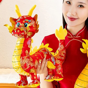 kinų Naujųjų metų drakono dekoras Pliušinis animacinis filmas Drakono žaislas Įdarytas drakono dekoravimas Naujųjų metų dovanų biuro namų dekoracijos