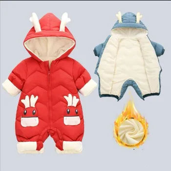 Ką tik gimęs Baby Girl drabužiai kūdikiai Žieminis kombinezonas Plius aksomas Storas berniukų kombinezonas 0-3 metai Romper berniukas Kombinezonas Mažylis Kailis