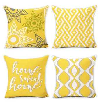 Geltonas geometrinis žiedlapis lininis pagalvės užvalkalas sofos pagalvėlės užvalkalas namų dekoravimas gali būti pritaikytas jums 40x40 45x45 50x50 60x60