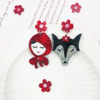 Vilko ir maži raudonos formos auskarai Akrilo medžiaga Puiki dovana mergaitei Drop Shipping