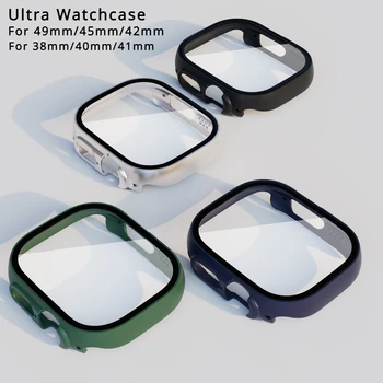 Laikrodžio dėklas, skirtas Apple Watch Ultra 2 49mm PC+ grūdintos plėvelės integruotas apsauginis dėklas, skirtas Iwatch 9 8 7 6 5 45mm 44mm 42mm 40mm 38mm