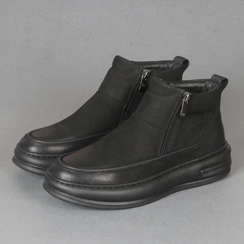 Nauji juodi natūralios odos mados madingi madingi vyriški batai Lengvi ir patogūs karvės odos universalūs aukštakulniai batai