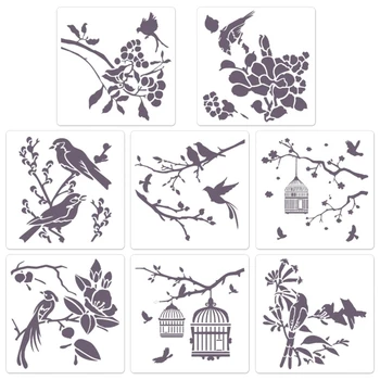 8vnt Gražių gėlių paukščių trafaretų šablonai Tapybos iškarpų knyga pakartotinai Namų dekoro albumo popierinė kortelė 