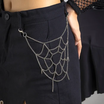 Punk Rock Metal Spider Web Waist Chain For Women Men Hip-Hop Jeans Key Chain Harajuku Goth Body Jewelry Halloween Accessories