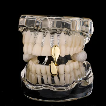 RACHELZ Fashion Vampire Fangs Teeth Grillz Hip Hop 14K Gold Plated Single Tooth Caps Dental Grills Halloween Cosplay papuošalai