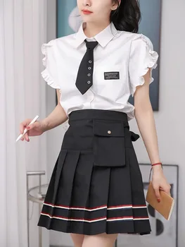 Japonų JK mergaičių uniforminė suknelė Studentai Mokyklos virtuvė be rankovių šefas Šiaurės moteris Nagai Overol Plisuotas sijonas Neperšlampama prijuostė