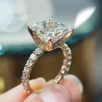Huitano kvadrato kubinis cirkonio pažadas vestuviniai žiedai moterims 2024 m. Tendencija Prabangus pasiūlymas Sužadėtuvių vakarėlis Ponios papuošalai