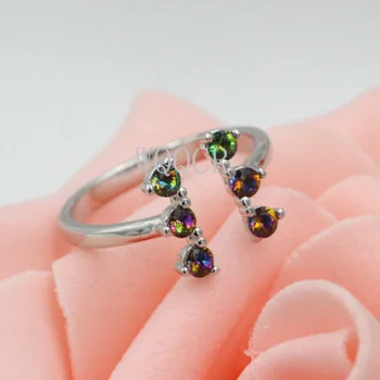 Reguliuojamas 925 svarų sterlingų sidabro platinos vestuvinis žiedas su šešiais spalvingais krištoliniais žiedais, moteriški papuošalai moteriškas akvamarino žiedas 21