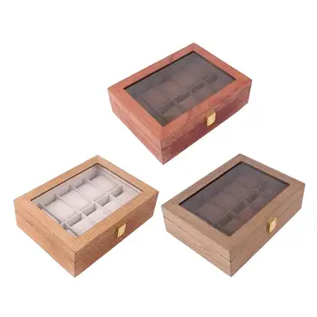 10 lizdų dėžutė Medinių laikrodžių vitrinos, papuošalų laikymo organizatorius su nuimamomis minkštomis pagalvėmis, laikrodžių surinkimo dėžutė