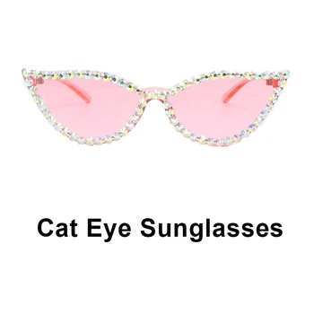 Moterys Deimantiniai akiniai nuo saulės Katės akių akiniai UV400 apsauga Moterų dekoravimas Paplūdimio akiniai Anti UV