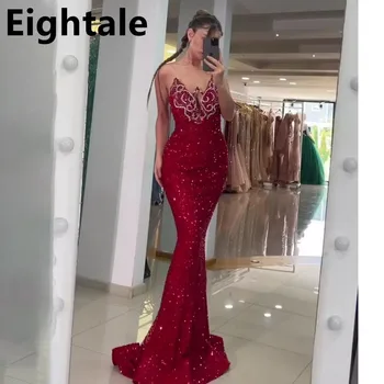Eightale 2023 Tamsiai raudona undinėlė Mielaširdingos blizgučių vakarinės suknelės Spindesys Blizgučiai Prom suknelės Dubajaus oficiali vakarėlio suknelė