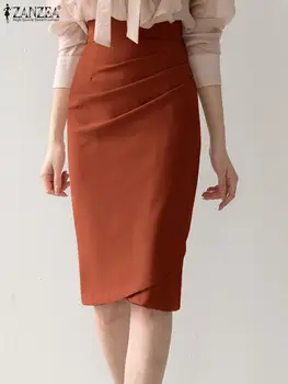 ZANZEA elegantiški moteriški plyšiniai sijonai aukštu juosmeniu Oficialus paketas Klubas aptrauktas sijonas iki kelių Korėjos mados darbo vieta Trumpi ąsočiai