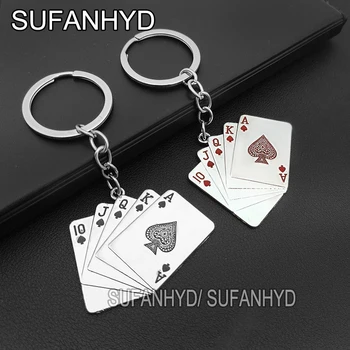 Metalinis pokerio raktų pakabukas durims Kūrybinis žaidimo kortų raktų pakabukas vyrams Piniginės krepšio raktų laikiklio dovana