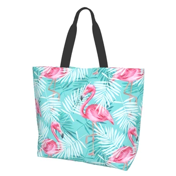 Tropiniai flamingai Tote krepšys Moterys Casual Shoulder Bag Rankinė Daugkartinio naudojimo daugiafunkcis Heavy Duty Pirkinių krepšys