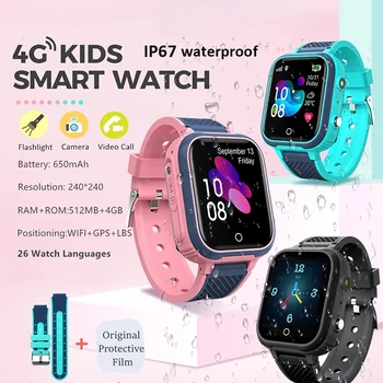 4G Kids Išmanusis laikrodis Vaikai Telefonas Žiūrėti HD Vaizdo skambutis WIFI IP67 vandeniui atsparus laikrodis Nuotolinis klausymasis LBS GPS sekimas Išmanusis laikrodis Vaikai