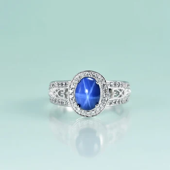 Gem's Beauty 925 Sterling Silver Oval Cut Lab Star Sapphire Rings for Women Vintage Fine Jewelry Rings Jubiliejinė dovana
