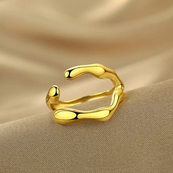 Chandler nerūdijančio plieno avangardinis žiedas Netaisyklingas lavos lydymas deformuotas žiedas Minimalistinis reguliuojamas žiedas vyrams ir moterims