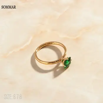 SOMMAR Hot 2023 Paauksuotas dydis 6 7 8 žiedai moterims Kvadratinis žalias cirkoninis žiedas Kainos eurais Draugės gimtadienio dovana
