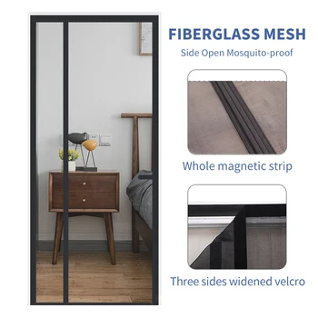 Šoninis atviras magnetinių durų ekranas Stiklo pluoštas Mosquiteras Para Puertas Reversible Left Right Side Opening Mesh Curtain for Indoor