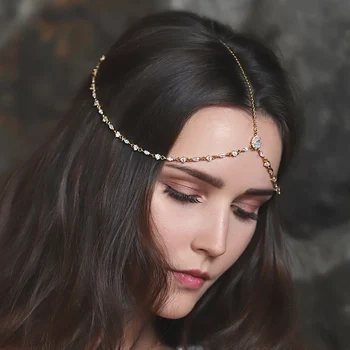 Stonfans Luxury Cubic Zircon Head Chain Leaf kaktos aksesuarai 2023 Bohemian Headband Nuotakos plaukų papuošalai Vestuvės moterims