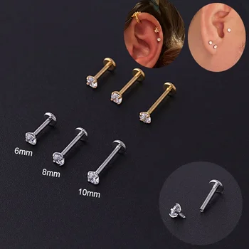 2PCS Nerūdijančio plieno auskarų vėrimas Traguss Stud Crystal Labret Small Ear Stud Helix kremzlės auskaras moterims Auskarų vėrimas Kūno papuošalai