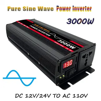 Pure Sine Wave Inverter 2000W 3000W 4000W Power DC 12V 24V To AC 220V Voltage 50/60HZ Converter Solar Car Inverteriai su LED Dis