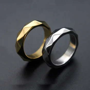 6mm Geometrinis rombas Papuošalai Nerūdijančio plieno žiedai Aukso spalvos žiedas Moterys Vyrai Vestuvinės poros kokteilinis žiedas Dydis 7 8 9 10 11