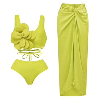 2023 3D gėlė Vieno peties maudymosi kostiumėlis Vientisas maudymosi kostiumėlis Bikinis aukštu juosmeniu Bikini su sijonu Maudymosi kostiumai Maudymosi kostiumas Paplūdimio apranga