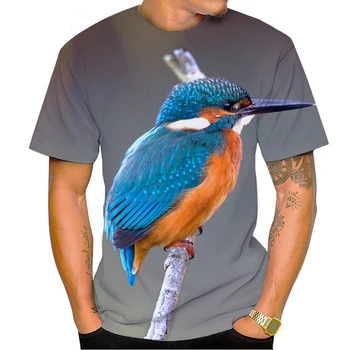 New Hot-Selling Bird Kingfisher 3D Printing Vyriški marškinėliai trumpomis rankovėmis Casual Fashion Color Bird Print asmenybės dizainas
