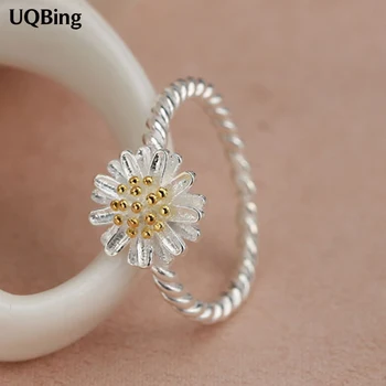 Sterling Silver Daisy gėlių žiedo papuošalai Valentino dienos dovanai Anillo de plata anello