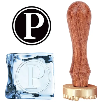 1vnt P Ice Stamp Letter Ice Cube Stamp Ice Branding Stamp with Removable Brass Head & Wood Handle Vintage