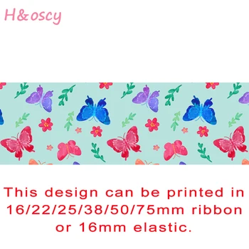 50Yards Butterfly Printed Grosgrain Ribbon FOE Webing for Hair Bows Making Holiday Party Gift Decoration Wrapping Crafts