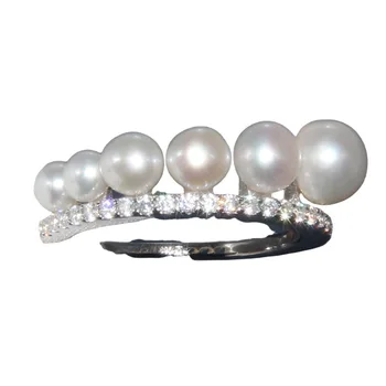 S925 sterlingų sidabrinis perlinis žiedas Moteriškas prancūziškas žiedas Moterų to paties stiliaus BVR11