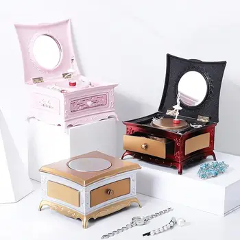 Klasikinis besisukantis šokėjas Balerina Piano Music Box papuošalų organizatorius Balerina Wind-Up Music Box Storage Organizer With Mirror
