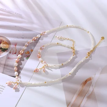 Geriausiai parduodamas elegantiškas gėlių natūralus barokinis gėlavandenis perlas 14K auksu užpildytas moteriškų papuošalų rinkinys moterims Kaklo papuošalų apyrankės dovanos