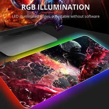 RGB Mause Pad Tokyo Ghoul Mouse Mat Gamer Complete Gaming Accessories Keyboard Computer Desk Mats Led Backlit Mousepad Wired