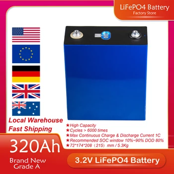4vnt 3.2v 310Ah 280Ah 202Ah 320AH Lifepo4 įkraunama baterija Ličio geležies fosfato saulės elementas 48V 12v 24v baterijos neapmokestinamos