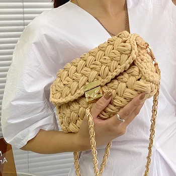 Fashion Rope Woven Women Shoulder Bag Designer Chains Crossbody Bags for Women 2021 Small Braided Square Flap Phone Purse Lady