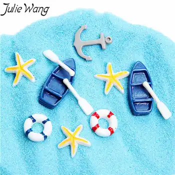 Julie Wang 20vnt Atsitiktinai sumaišykite gelbėjimosi valties irklą Jūrų žvaigždės inkaro derva Cabochon Charms pakabukas Papuošalų gamyba Telefono dekoras
