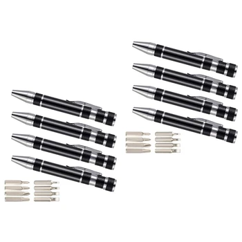 TOP 8 vnt rašiklio atsuktuvas patogus įrankis 8 in 1 magnetinis kišeninis atsuktuvas daugiafunkciai mini įtaisai Remonto įrankiai (juoda)