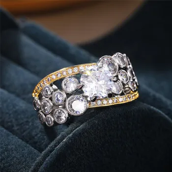 Išskirtinė mada, inkrustuota baltai supjaustytais kristalais AAA CZ nuotakos vestuvinis žiedas Prabangūs kokteilių vakarėlio papuošalai