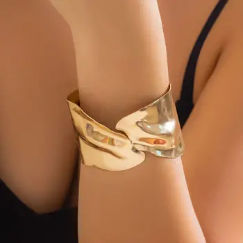 DIEZI Madinga tuščiavidurė plati rankogalių apyrankė Lapai Forma Atidaroma aukso spalva Didelis kirpčiukas moterims Papuošalai Fashion Punk Ladies
