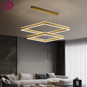 YOULAIKE Auksinis led šviestuvas svetainei prabangus kvadratinis dizainas pakabinamas šviestuvas modernus valgomojo dekoro akrilinė lempa
