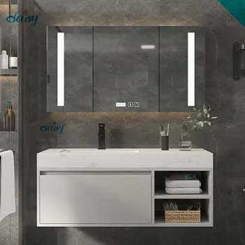Nuolaida Kantono mugė Odm aukšta pušis wc pilkas veidrodis Lenkta plūduriuojanti vonios spintelė su vonios veidrodžiu