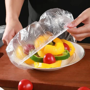 500vnt Vienkartinis maisto užvalkalas Plastikinė plėvelė Elastiniai maisto dangteliai vaisių dubenėliams Puodeliai Kepurės Sandėliavimas Virtuvė Šviežio laikymo taupymo krepšys
