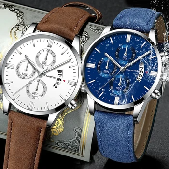 Vyriškas verslo laikrodis Top prekės ženklo mada 2023 m. prabangūs vyriški kvarciniai laikrodžiai Minimalistinis laisvalaikio odinių dirželių kalendorius Rankinis laikrodis